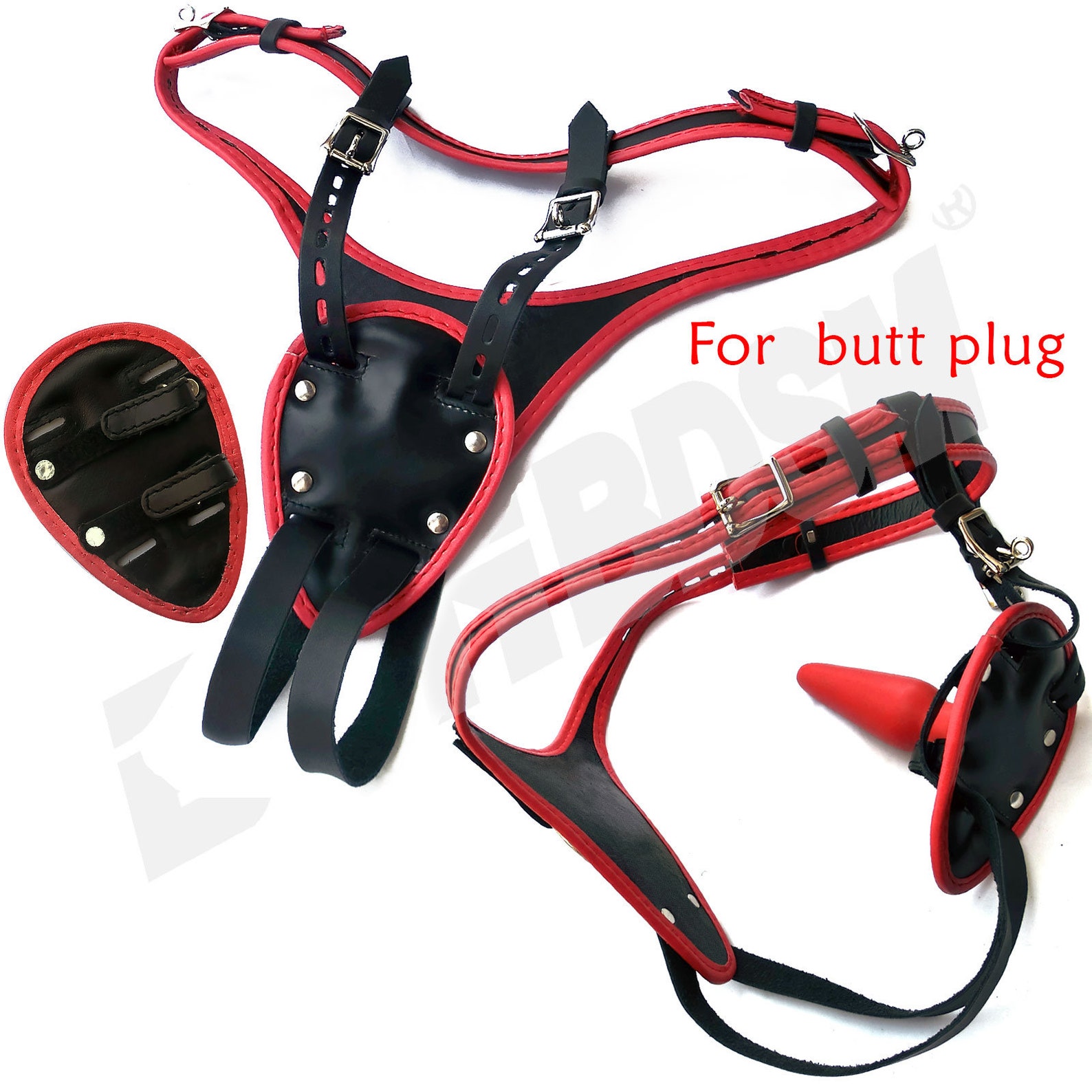 Strapon Dildo Harness With Butt Plug Holder Genuine Leather Etsy