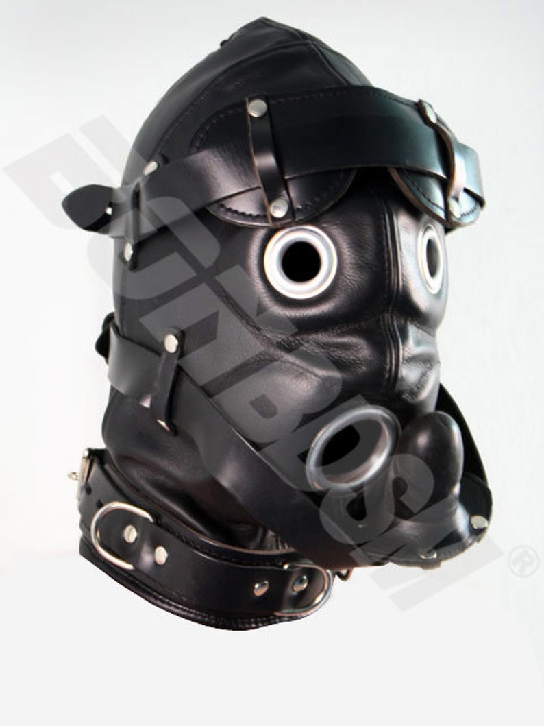 BDSM gimp mask - The Loon leather hood with a silicone gag, fetish bondage, Mature 