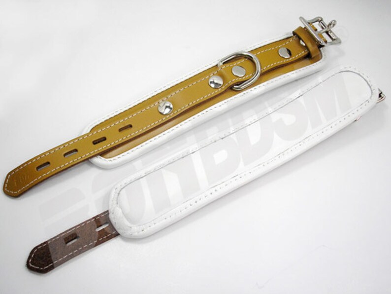 Bondage medical ankle cuffs Mature bdsm fetish restraints suspenders soft padded brown and white genuine leather locking feet cuffs