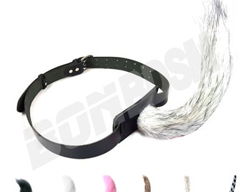 Customizable Fur Show Tail - Dog Tail Belt Harness, Non-Plug, Premium Silicone, and Genuine Leather