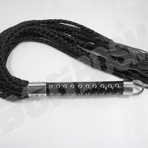 Flogger de látigo de cuero negro, servidumbre fetiche BDSM, gato tejido de 80 cm' con 12 cuerdas trenzadas, maduro