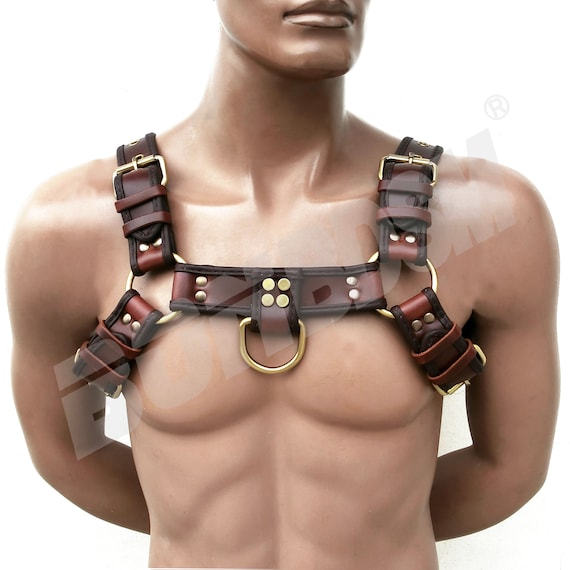 Genuine Leather GLADIATOR Men's Body Harness w/ Cock-a-Hoops NEW Custom C-Ring