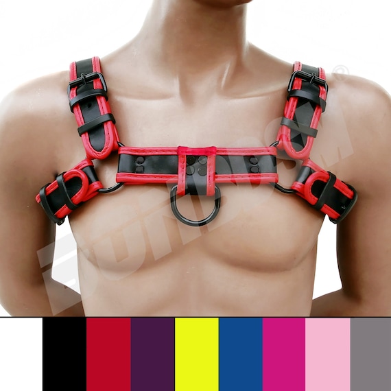 Mens Leather /'H/' Bulldog HARNESS GAY Leather black yellow,adjustable straps new