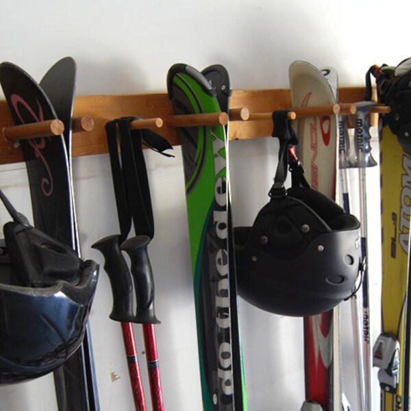 Estante de almacenamiento de esquí de nieve, montaje en pared, 4 esquís