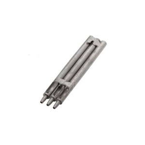 May include: A silver metal tool with three different sized hole punches. The tool is designed for punching holes in leather or fabric.