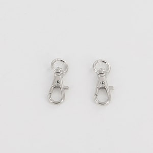 Op de afbeelding: Twee zilverkleurige metalen draaibare sluitingen met een veerbelaste sluiting.