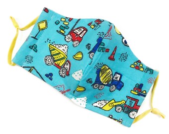 Bulldozers and Dump Trucks Face Mask - Adjustable Straps -  Washable & Reusable  - Made in USA