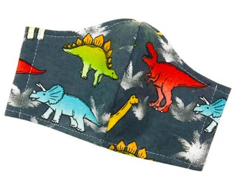 DINOSAURS Face Masks - Adjustable Straps -  Washable & Reusable  - Made in USA