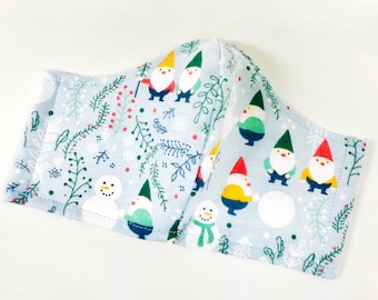 Gnomin' Around Face Mask - 100% Cotton and Light Flannel -  Washable & Reusable  - Made in USA