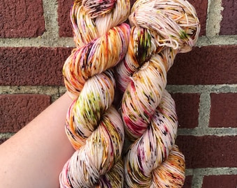 Indian corn, fall sock yarn, speckled yarn, hand dyed yarn, speckled sock yarn, colorful yarn, indie dyed yarn, knitter gift, indi