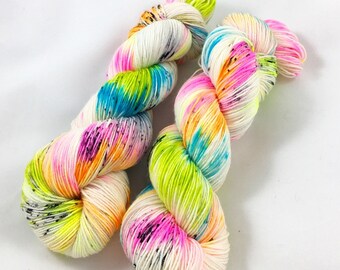 Last stop, Woodstock- sock yarn, speckled yarn, hand dyed yarn, speckled sock yarn, colorful yarn, indie dyed yarn, knitter gift, neon yarn