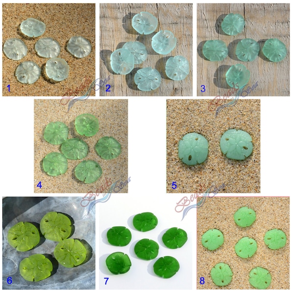 More Colors~2 pcs (21X19mm) Mini Green Sand Dollar 2-hole Earring size Cultured Sea Glass Beads~Beach Glass Pendant Beads