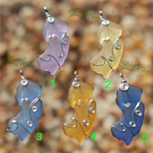 Jack Wire-wrapping Collections 1pc LG New Jersey 43x24mm Rainbow Exclusive Cultured sea glass Map pendant with rolling wave and swirls image 1