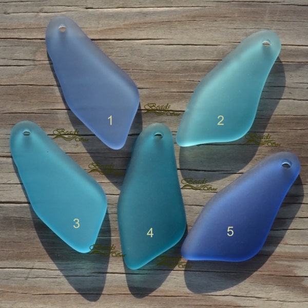 More Colors~ 2pcs (48X22mm) Blue Sea Glass Large Shard~Cultured Sea glass ~Jewelry Making Supply~Drilled Beach Glass Pendants