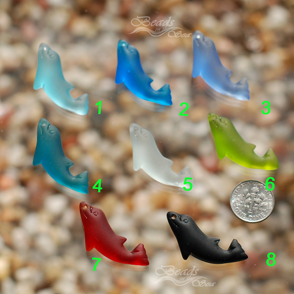 Sea Glass Dolphin 2pcs (34X14mm) Cultured Sea Glass Beach Glass Pendant Beads ~Jewelry Making Supply