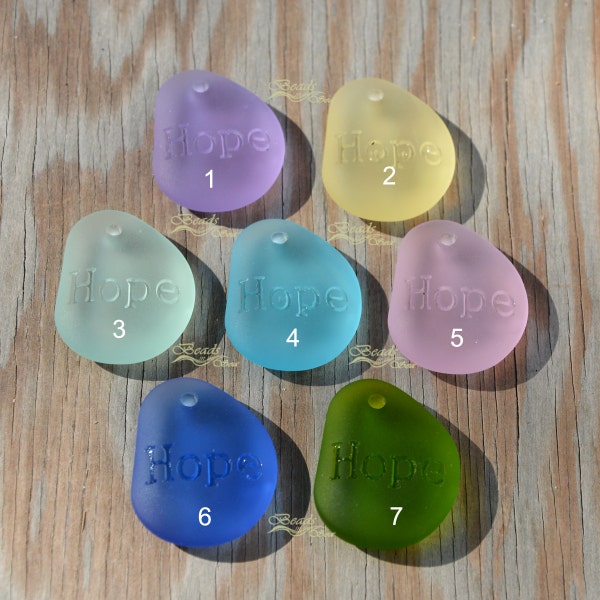More Colors~ 1pc (32X25mm) LG Pebble w/Engraved/Etched HOPE ~Inspirational Cultured Sea Glass Beach Glass Necklace Pendant Beads