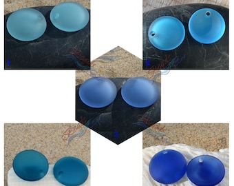 More Colors~2pcs (25mm) Blue Concave Coin ~Jewelry Making Supply~ Sea Glass Beads~Cultured Sea Glass Beach Glass Pendant Beads