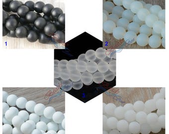 More Color~ (10 mm) Round White Black Cultured Sea Glass Beads~ Jewelry Making Supply~ Beach Glass Beads - 8"