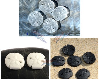 More Color~ 2 pcs (21X19mm) Mini WHITE & BLACK Sand Dollar 2-hole Earring size Cultured Sea Glass Beads Beach Glass Pendant Beads