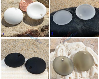 More Colors~2pcs (25mm) Black & White Concave Coin Cultured Sea Glass Beads ~Jewelry Making Supply~Beach Glass Pendant Beads