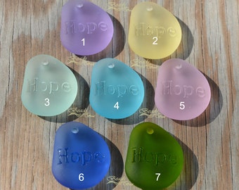 More Colors~ 1pc (32X25mm) LG Pebble w/Engraved/Etched HOPE ~Inspirational Cultured Sea Glass Beach Glass Necklace Pendant Beads