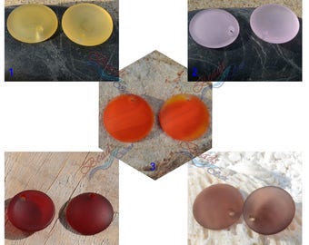 More Colors~2pcs (25mm) Rainbow Concave Coin Cultured Sea Glass Beads ~Jewelry Making Supply~Beach Glass Pendant