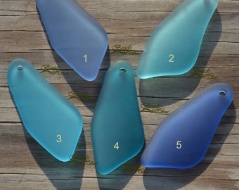 More Colors~ 2pcs (48X22mm) Blue Sea Glass Large Shard~Cultured Sea glass ~Jewelry Making Supply~Drilled Beach Glass Pendants