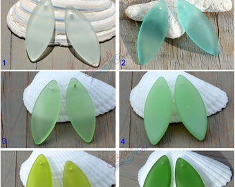 2pcs (33X13mm) Green Marquise Spindle Cultured Sea Glass Beads~ Jewelry Making Supply~Beach Glass Pendants