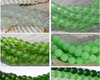 More Color ~21 pcs(10mm) Green Round ~ Jewelry Making Supply ~ CulturedSea Glass Beads Beach Glass Beads - 8"