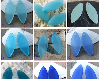 More Colors~ 2pcs(33X13mm) Blue Marquise Spindle Cultured Sea Glass Beads~Jewelry Making Supply~Beach Glass Pendants