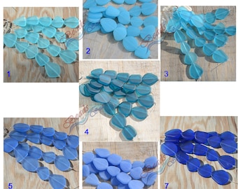 5pcs (21-27mm) LG Style (2) Blue Flat Freeform Cultured Sea Glass Beads~Jewelry Making Supply~ Beach Glass Beads