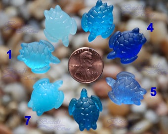 Sea glass SM Turtle BLUE 2pc (23x18mm) Side-drilled Cultured Sea Glass Beads~Jewelry Making Beads~Frosted Glass~Beach Glass  - More Colors