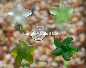 Sea Glass LG Starfish 1pc (32mm) Green Length-Drilled Hole Cultured Sea Glass Beach Glass Pendant Beads