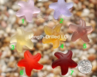 Sea Glass LG Length-Drilled Starfish 1pc (32mm) Rainbow Cultured Sea Glass Beach Glass Pendant Beads - Sea Life