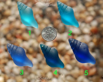 Sea Glass Large Conch Shell Blue 1pc (39x20mm) Cultured Sea Glass Beach Glass Pendants