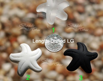 Sea Glass LG Starfish Length-Drilled 1pc (32mm) Black White Cultured Sea Glass Beach Glass Pendant Bead