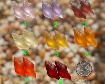 Sea Glass Mini Conch Shell Rainbow 2pcs (26X12mm)~Jewelry Making Supply~Earring Size Cultured Sea Glass Pendants