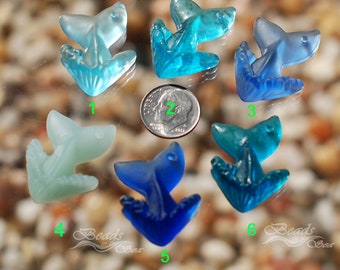 Sea Glass Whale Tail Blue 1pc (35X24mm)~Jewelry Making Supply~ Cultured Sea Glass Beach Glass Pendant Beads