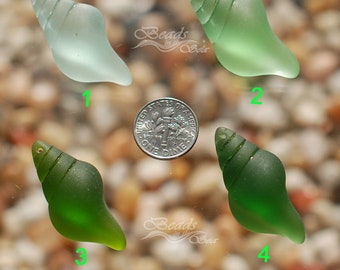 Sea Glass Large Conch Shell GReen 1pc (39x20mm) ~Jewelry Making Supply~Cultured Sea Glass Pendant Beads