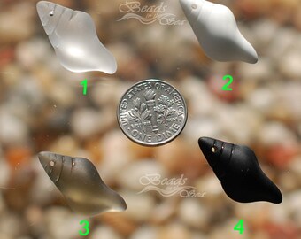 Sea Glass Mini Conch Shell 2pcs (26X12mm) Black White Frosted Clear Earring Size Recycled Sea Glass Pendants