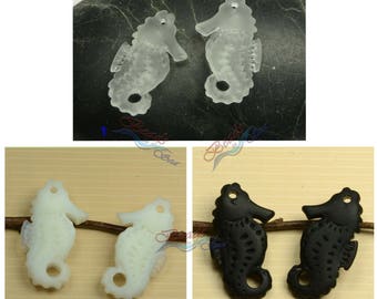 More Colors ~ 2pcs (29X11mm) Black White Seahorse ~Sea Glass Beads~Jewelry Making Supply~Cultured Sea Glass Beach Glass Pendant Beads