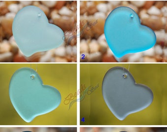 Sea Glass Heart Blue LG  2pcs (30mm) Heart Flat Cultured Sea Glass Beads~Jewelry Making Beads~Beach Glass Pendant Beads~ More Colors