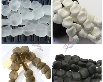 Sea Glass 6pcs (18X17mm) White/Black Wavy Square Nugget Cultured Sea Glass Beads~ Jewelry Beads~Beach Glass Beads