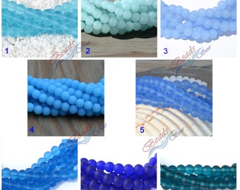 Sea Glass More Color~ 27pcs (8mm) BLUE Round Cultured Sea Glass Beads~Jewelry Making Supply~Beach Glass Beads - 8"