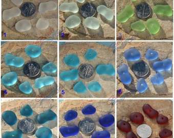 Sea Glass Bead 4/8pcs Stacking Set (12-14x16-25mm)  Rainbow Freeform Nuggets Graduated Drilled Cultured Sea Glass Beads