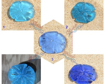 Sea Glass LG 1 pc (40X35mm) Blue Sand Dollar 2-hole Cultured Sea Glass Beach Glass Pendant Beads - More Colors