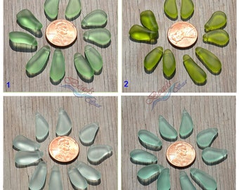 Sea Glass 5pcs/10pcs ~ Mini Drop GREEN Freeform Mixed Lot  Beads Earring Size (17-20x8mm) Cultured Sea Glass Beads Beach Glass Beads