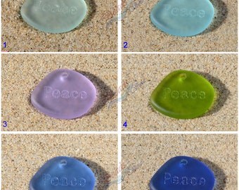 1PC (30X26mm) Flat Free form w/Engraved PEACE Periwinkle Inspirational Cultured Sea Glass Beach Glass Engraved Necklace Pendant ~More Colors