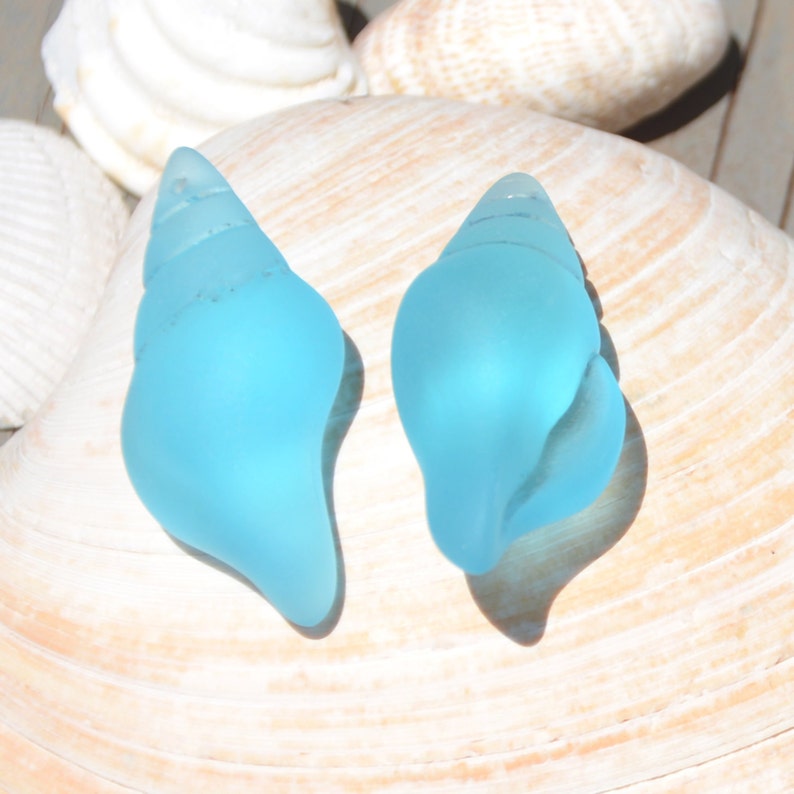 Sea Glass Large Conch Shell Blue 1pc 39x20mm Cultured Sea Glass Beach Glass Pendants image 3