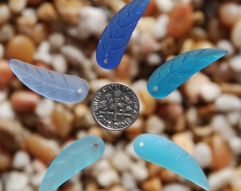 Sea Glass Leaf 5pcs/5 pairs (32x10mm) Ocean Splash Feather Leaf Cultured Sea Glass Beading Supply Beach Glass Pendant Beads